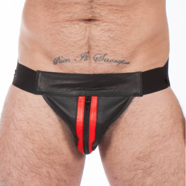 Titus Leather Zip Jockstrap - Black / Red