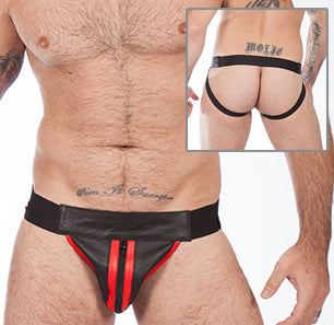 Titus Leather Zip Jockstrap - Black / Red