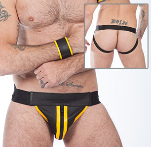 Titus Leather Zip Jockstrap - Black / Yellow