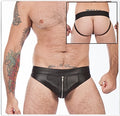 Titus Leather Zipper Jockstrap with Double Stripes | Black