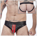 Titus Leather Zipper Jockstrap with Double Stripes | Red