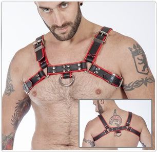 Titus H-Front Leather Chest Harness | Black & Red
