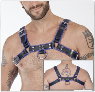 Titus H-Front Leather Chest Harness | Black & Blue