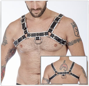 Titus H-Front Leather Chest Harness | Black & White