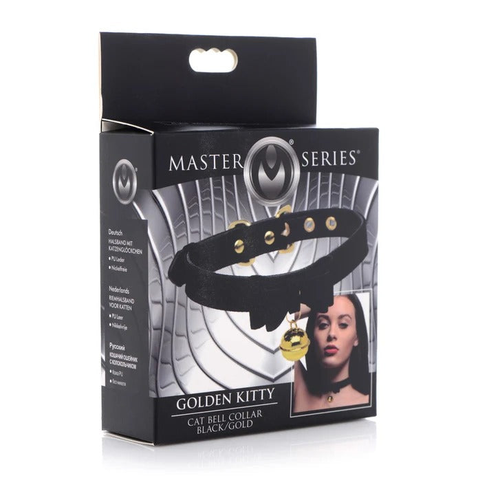 Master Series Golden Kitty Cat Bell Collar - Black/Gold