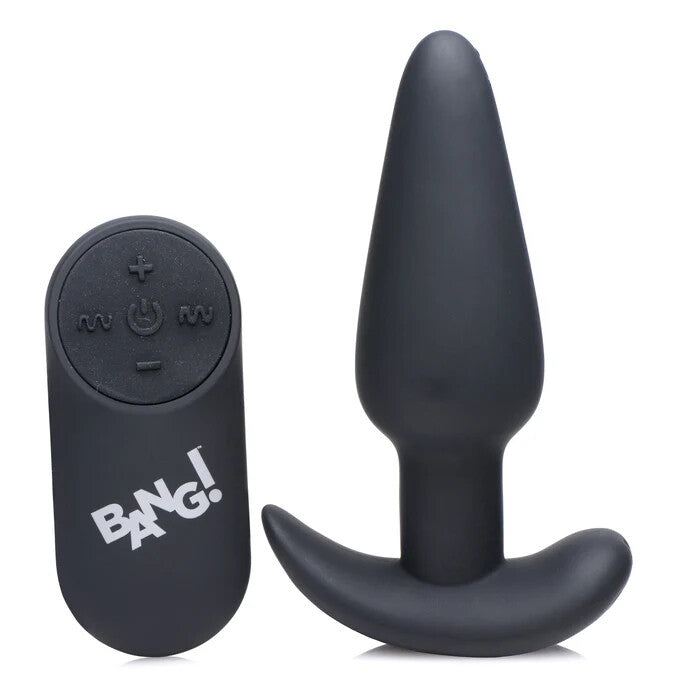 BANG! 21X Vibrating Silicone Butt Plug w/ Remote Control - Black