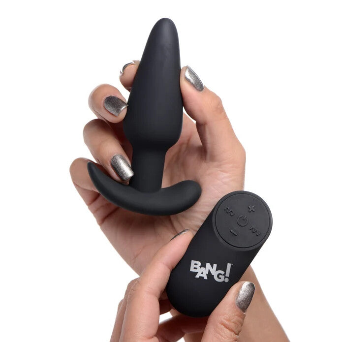 BANG! 21X Vibrating Silicone Butt Plug w/ Remote Control - Black
