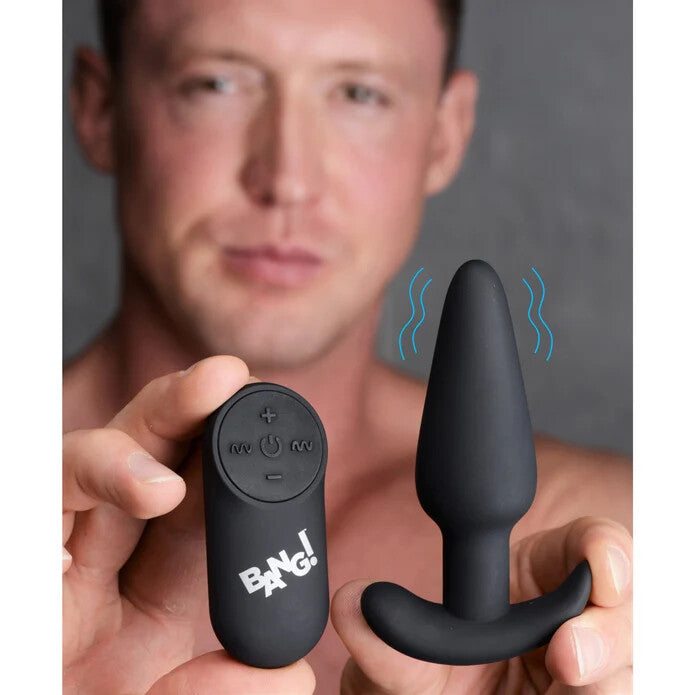 BANG! 21X Vibrating Silicone Butt Plug w/ Remote Control - Black