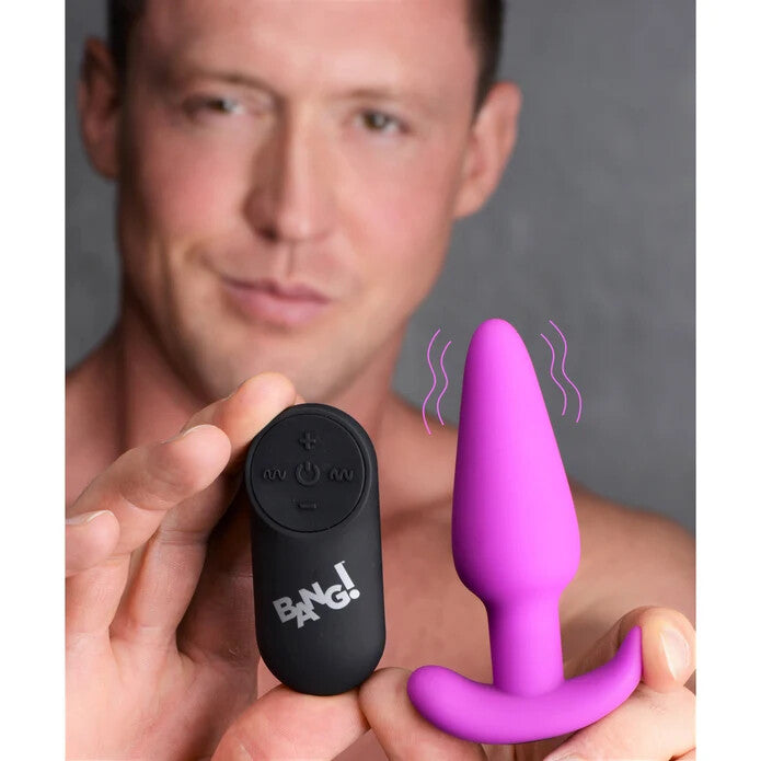 BANG! 21X Vibrating Silicone Butt Plug w/ Remote Control - Purple
