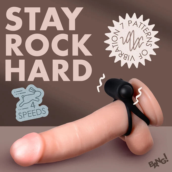 BANG! Silicone Cock Ring & Bullet w/ Remote Control - Black