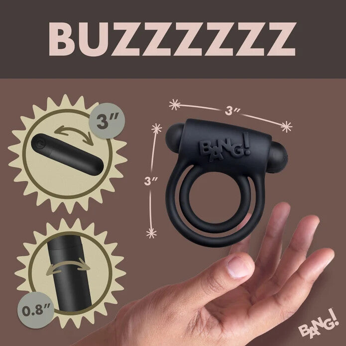 BANG! Silicone Cock Ring & Bullet w/ Remote Control - Black