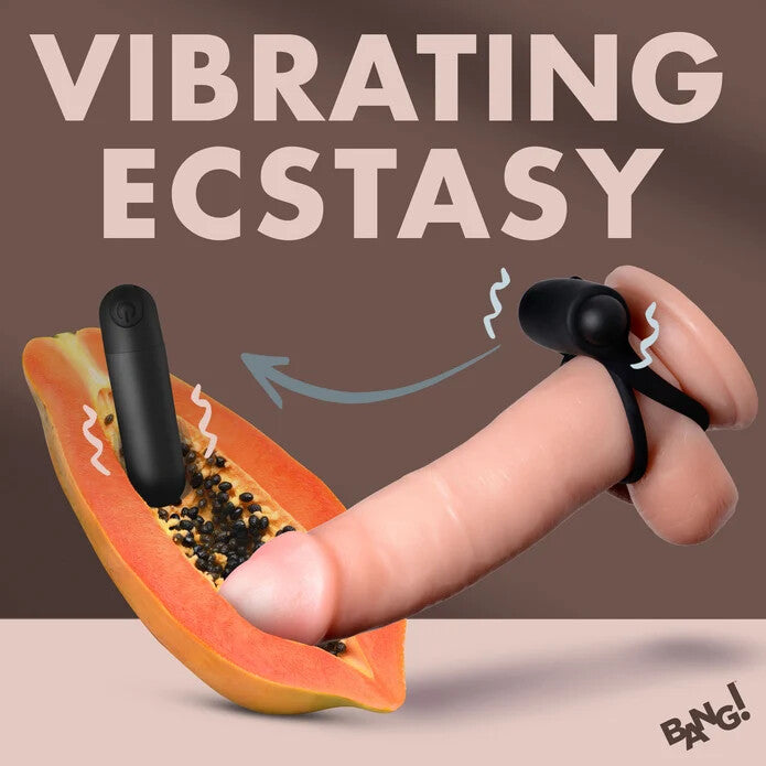 BANG! Silicone Cock Ring & Bullet w/ Remote Control - Black