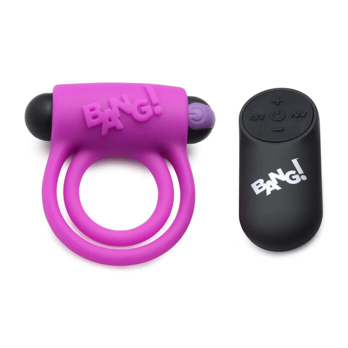 BANG! Silicone Cock Ring & Bullet w/ Remote Control - Purple