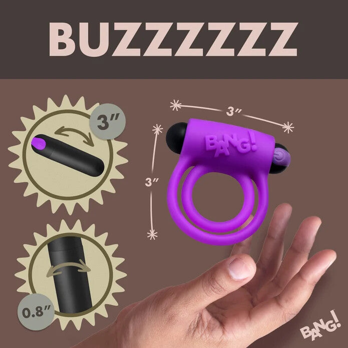 BANG! Silicone Cock Ring & Bullet w/ Remote Control - Purple