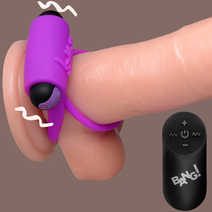 BANG! Silicone Cock Ring & Bullet w/ Remote Control - Purple