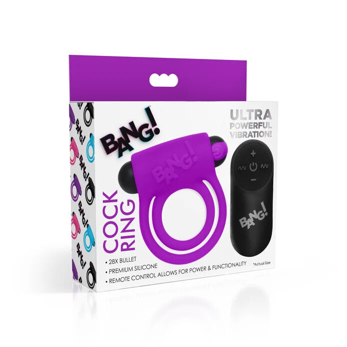 BANG! Silicone Cock Ring & Bullet w/ Remote Control - Purple
