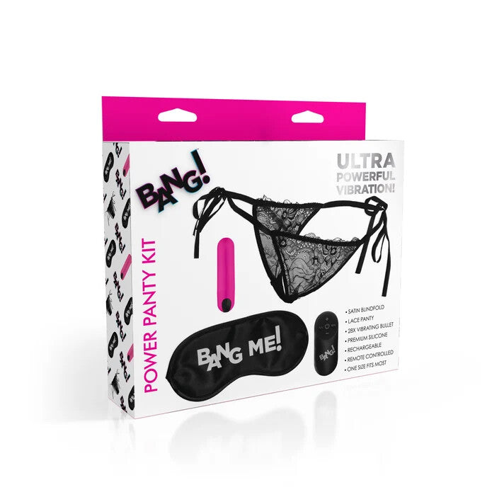 BANG! Power Panty Lace Panties, Bullet, & Blindfold Kit - Pink