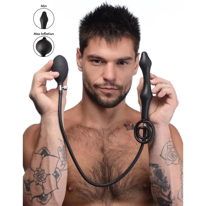 Master Series Devils Rattle Inflatable Silicone Anal Plug w/ Cock and Ball Ring