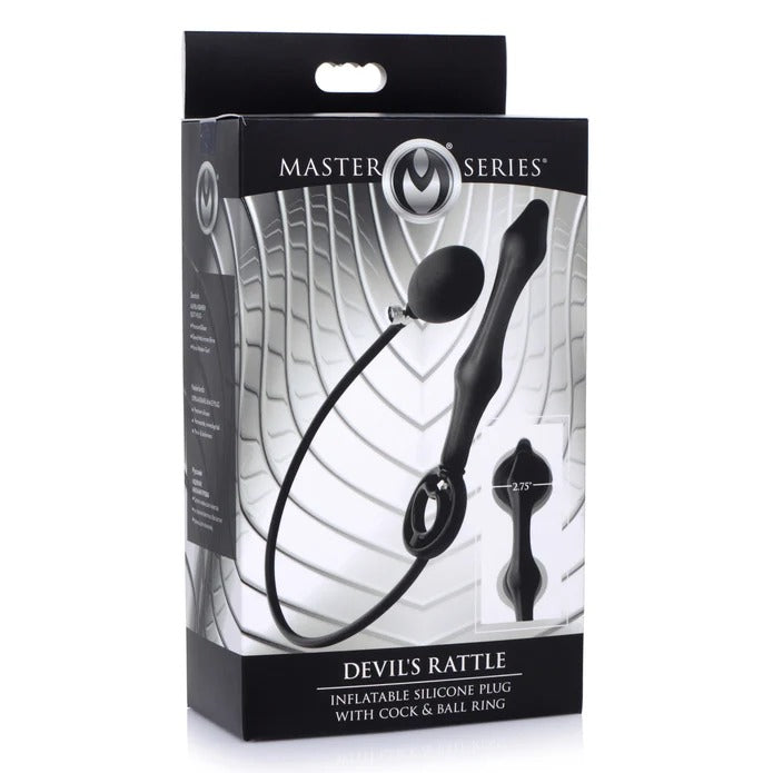 Master Series Devils Rattle Inflatable Silicone Anal Plug w/ Cock and Ball Ring