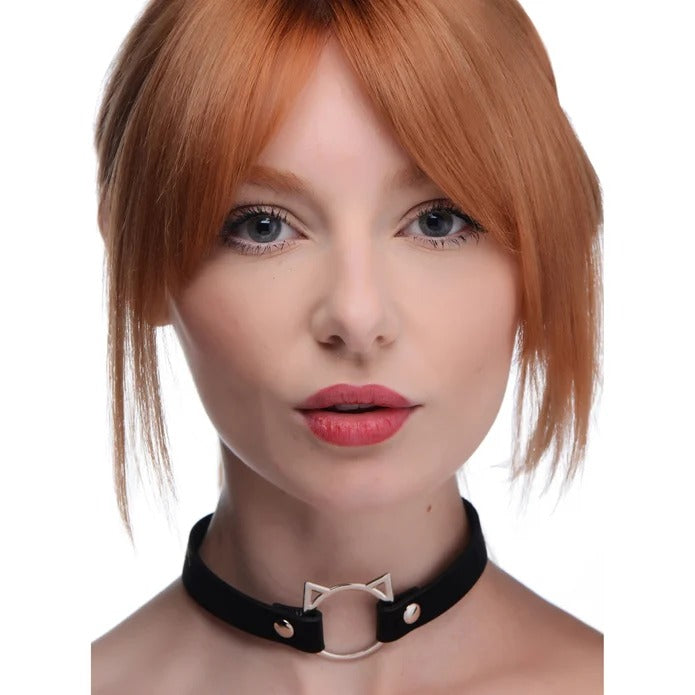 Master Series Kinky Kitty Ring Slim Choker - Black