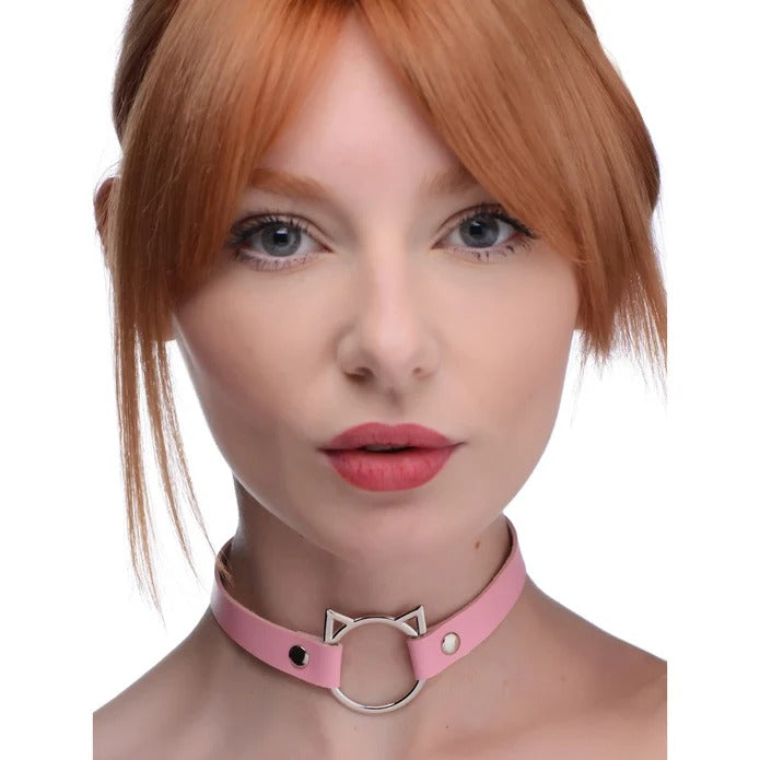 Master Series Kinky Kitty Ring Slim Choker - Pink