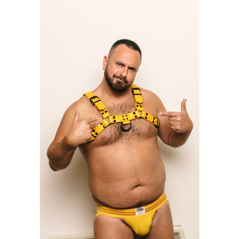 Fetish Gear SOLID COLOUR Leather H-Front Chest Harness | Yellow