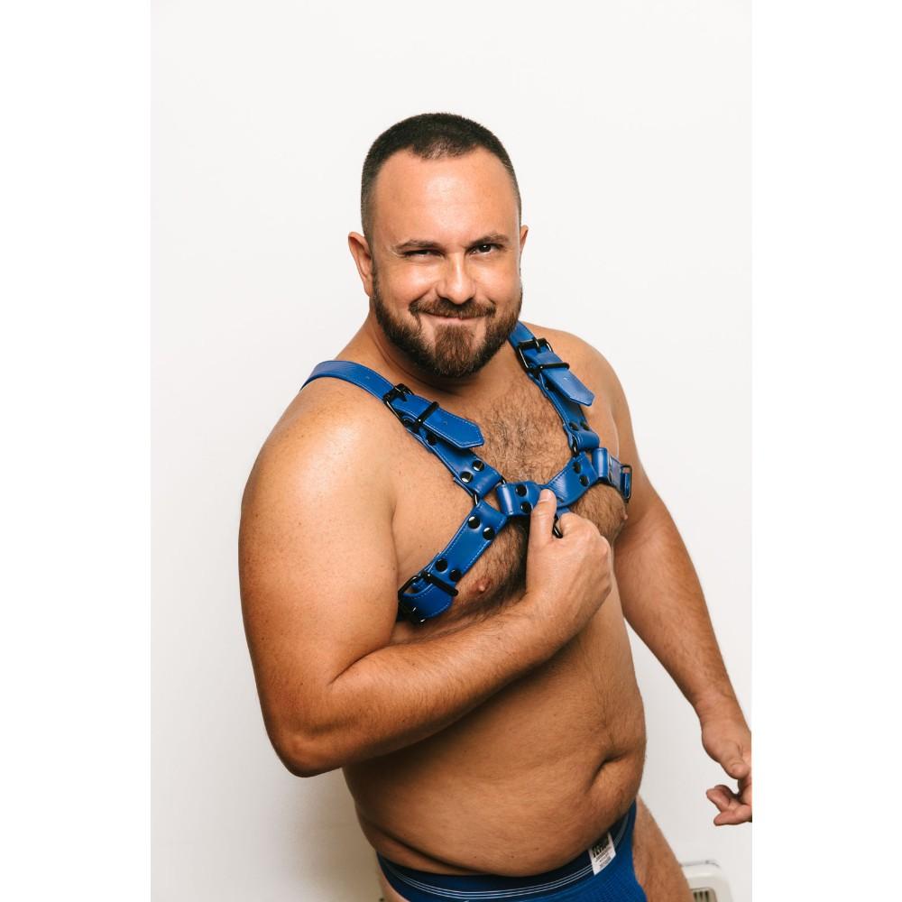 Fetish Gear SOLID COLOUR Leather H-Front Chest Harness | Blue