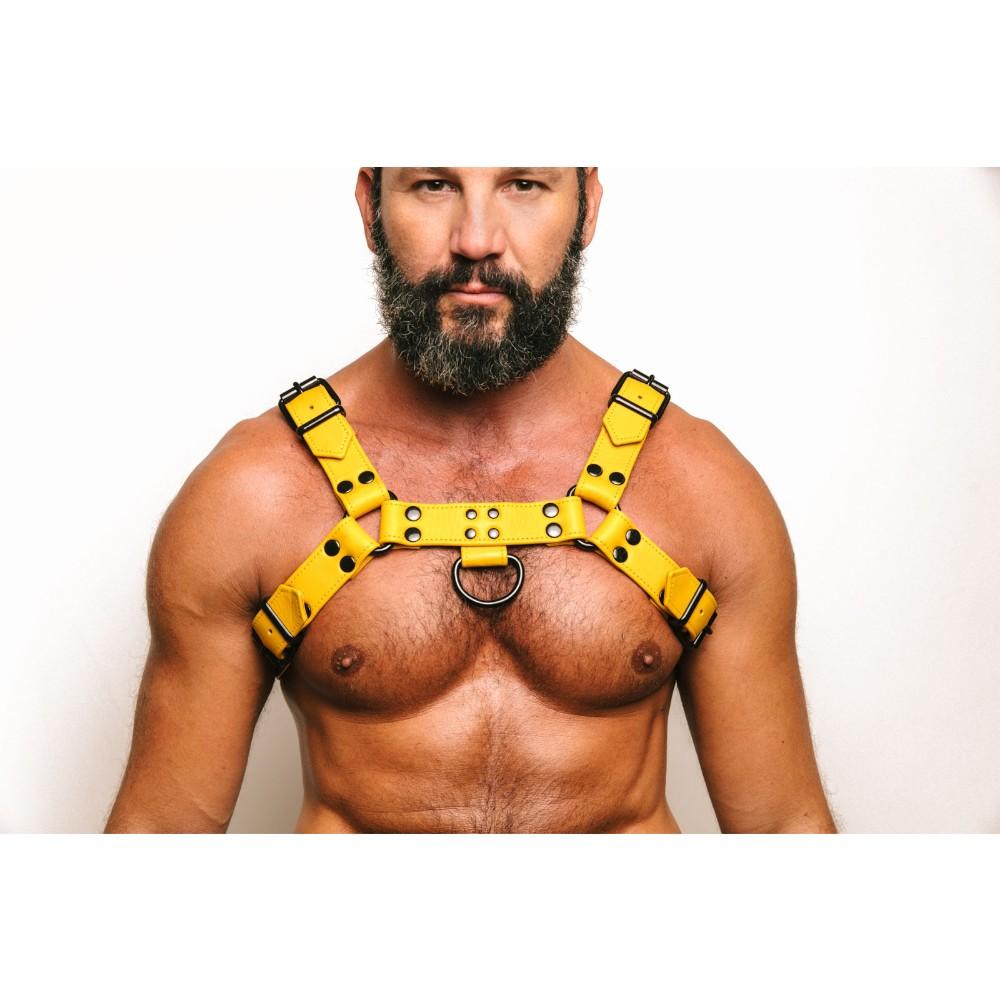 Fetish Gear SOLID COLOUR Leather H-Front Chest Harness | Yellow