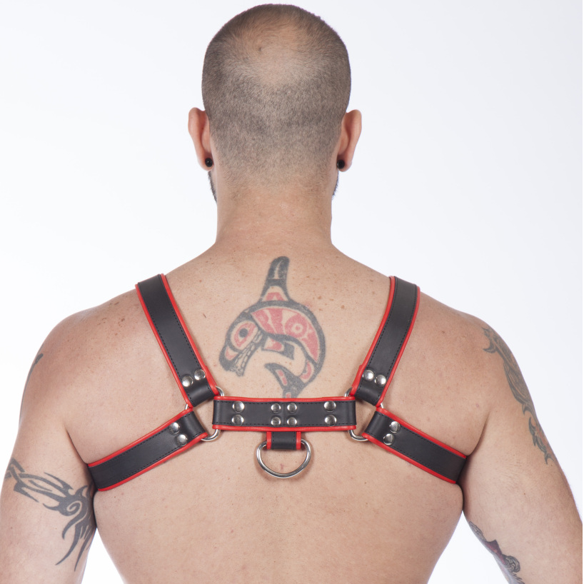 Titus H-Front Leather Chest Harness | Black & Red