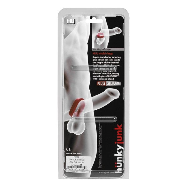 hünkyjunk HUJ Cock 'Grippy' Ring 3 Pack | Tar, Cobalt Blue & Aqua