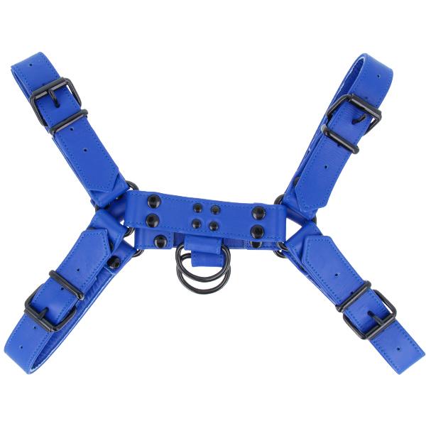 Fetish Gear SOLID COLOUR Leather H-Front Chest Harness | Blue